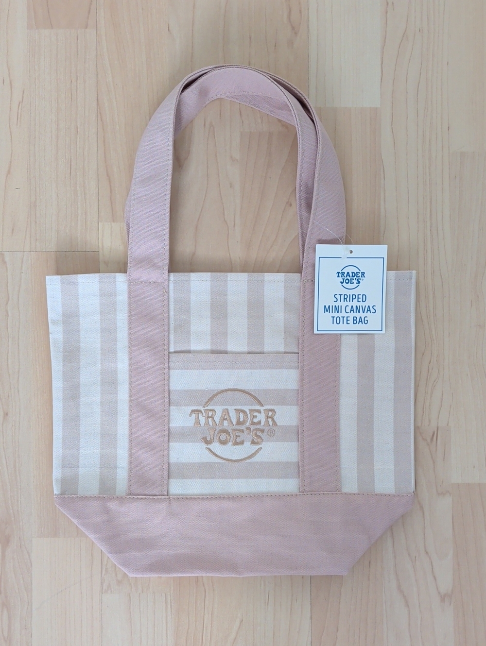 NWT Trader Joe's Beige & Cream Mini Canvas Tote Bag, Striped